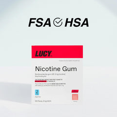 Lucy NRT Cinnamon gum 2mg flavor label emphasizes cinnamon taste.
