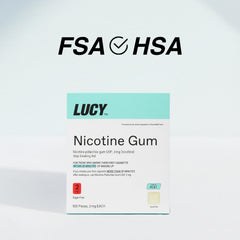 Lucy NRT nicotine gum mint flavor close-up highlights cool mint aroma.