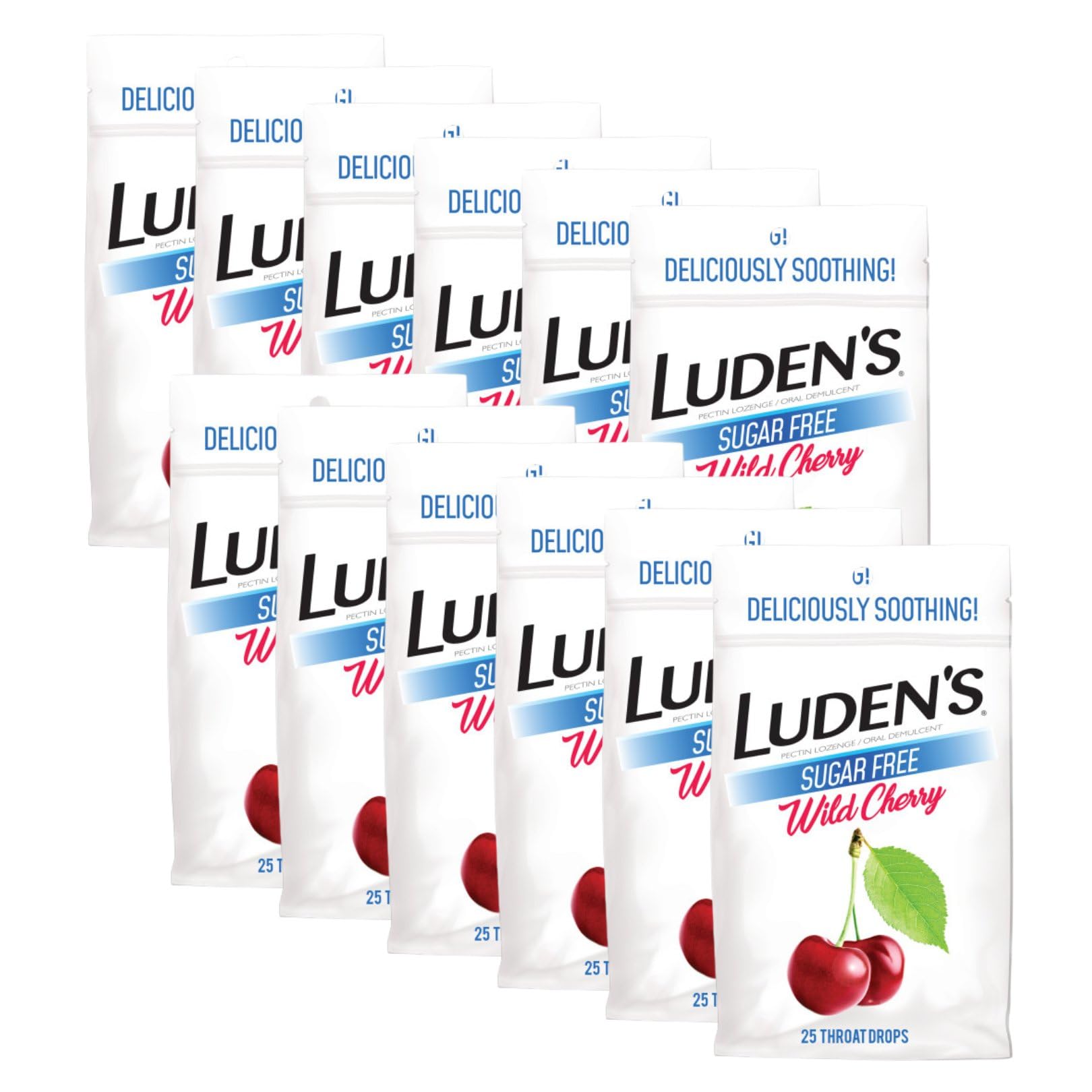 Luden's Sugar Free Wild Cherry throat drops in a resealable bag for on-the-go relief.