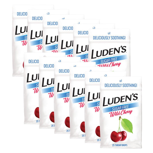 Luden's Sugar Free Wild Cherry throat drops in a resealable bag for on-the-go relief.