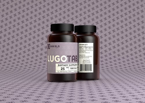 LugoTab 25 mg tablet bottle highlighting dosage and quality control.