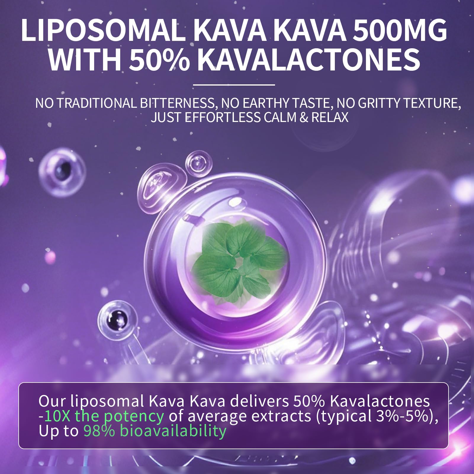 Lukaree 50% kavalactones graphic emphasizes potent calm support.