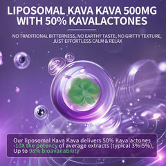 Lukaree 50% kavalactones graphic emphasizes potent calm support.