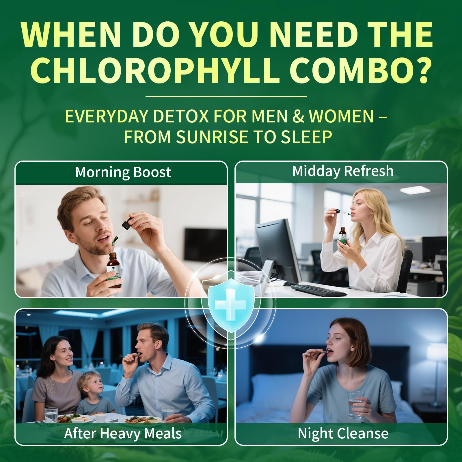 Lukaree Chlorophyll Capsules bottle showing evening formula with herbs for detox.