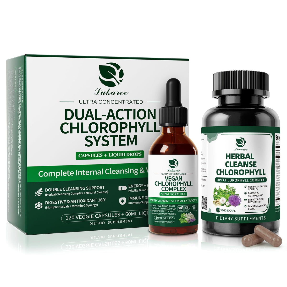 Lukaree Chlorophyll Drops bottle for fast absorption and minty freshness.