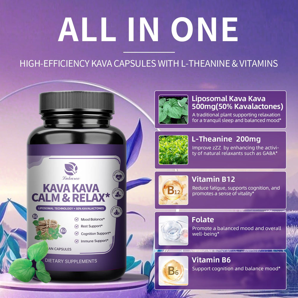 Lukaree liposomal kava capsules close-up highlighting enhanced absorption.