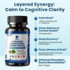 Lukaree L-Theanine capsules suggest calm focus and smooth energy flow.