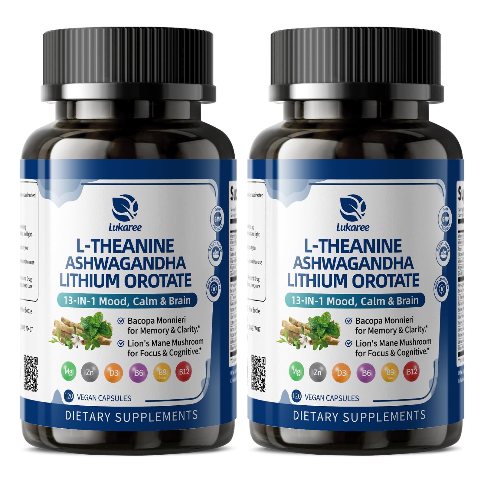 Lukaree Lithium Orotate bottle highlighting 10 mg mood support formula.