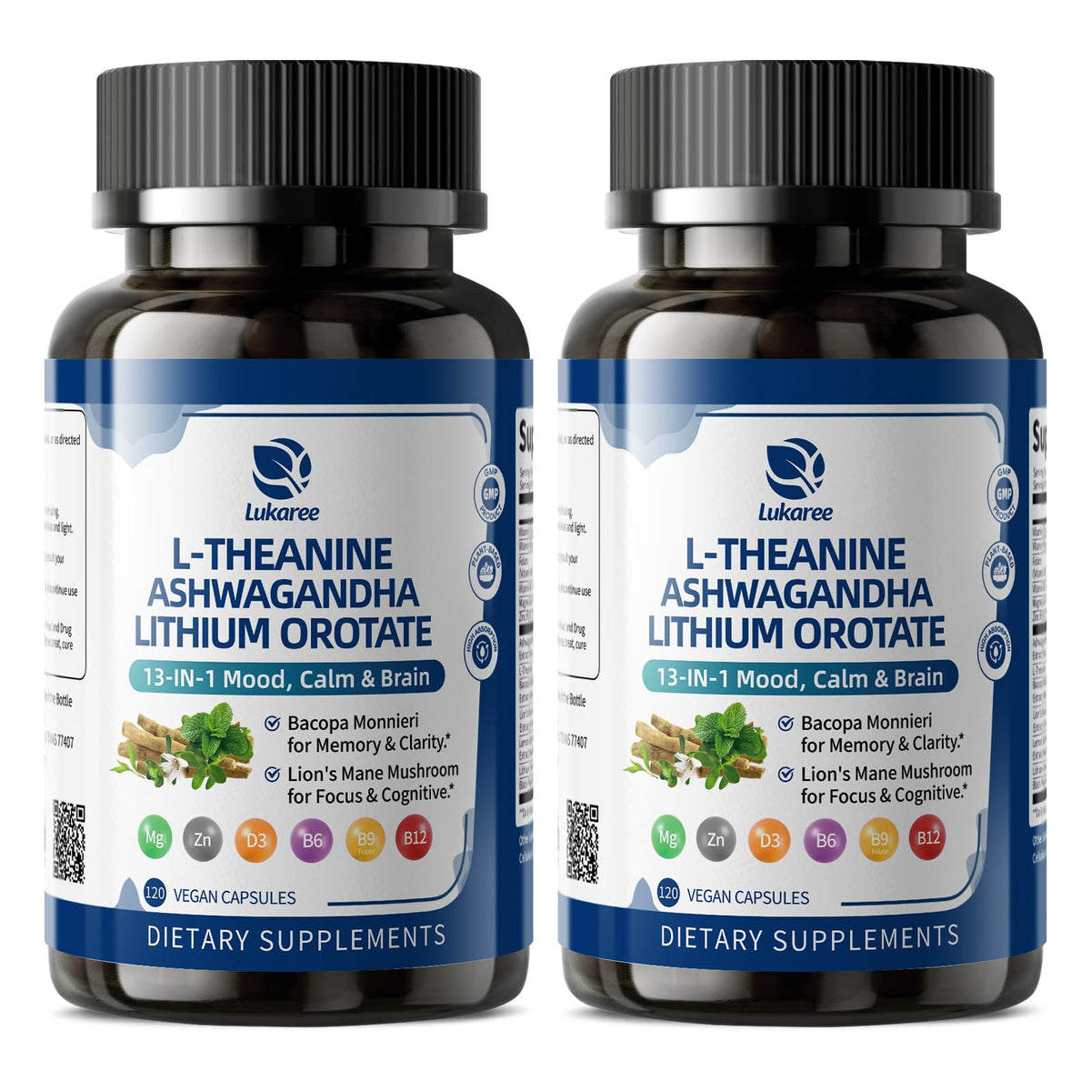 Lukaree Lithium Orotate bottle highlighting 10 mg mood support formula.
