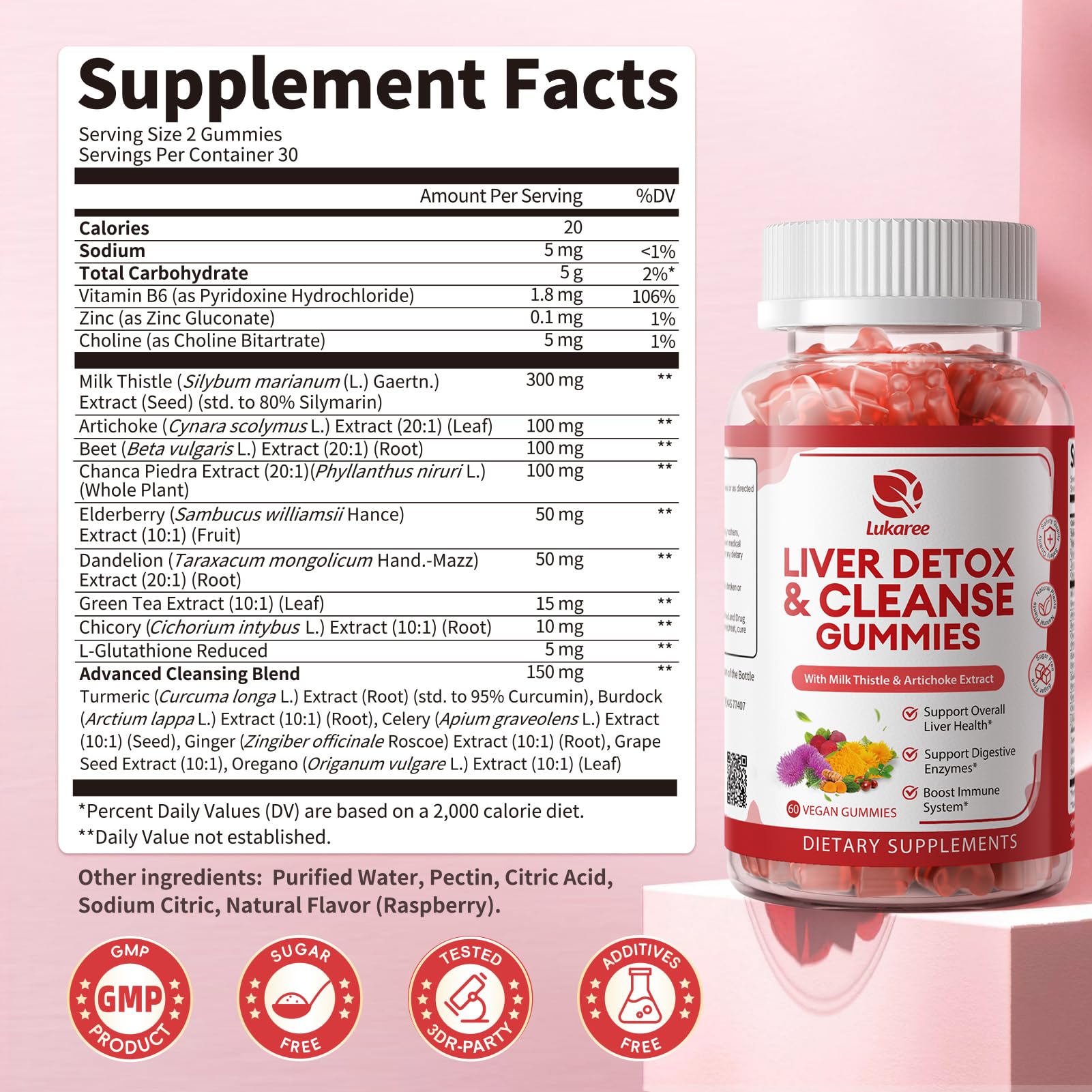 Lukaree Liver Cleanse Detox Gummies GMP-certified production seal signals quality.