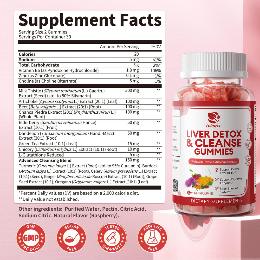 Lukaree Liver Cleanse Detox Gummies GMP-certified production seal signals quality.
