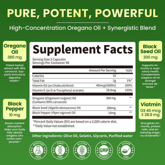 Lukaree Organic Oregano Oil Capsules two capsules on label for easy daily use