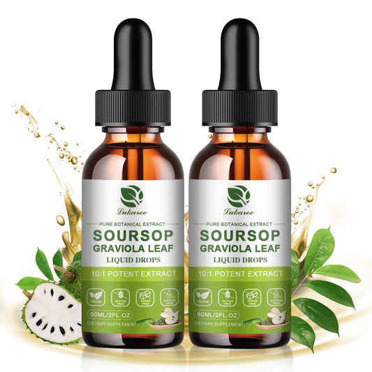 Lukaree Pure Soursop Leaf Extract Drops bottle front, showing pure leaf power for targeted wellness.