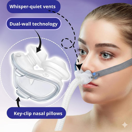 Lullapad AirFit P10 nasal pillow close-up of soft silicone for gentle comfort