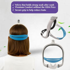 Lullapad skin-friendly headgear strap minimizes skin irritation during long wear.
