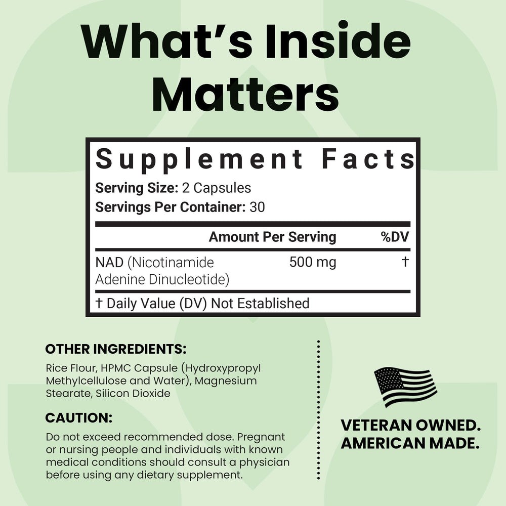 Luma Nutrition NAD+ label closeup emphasizes premium ingredients and quality.