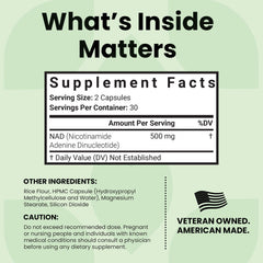 Luma Nutrition NAD+ label closeup emphasizes premium ingredients and quality.