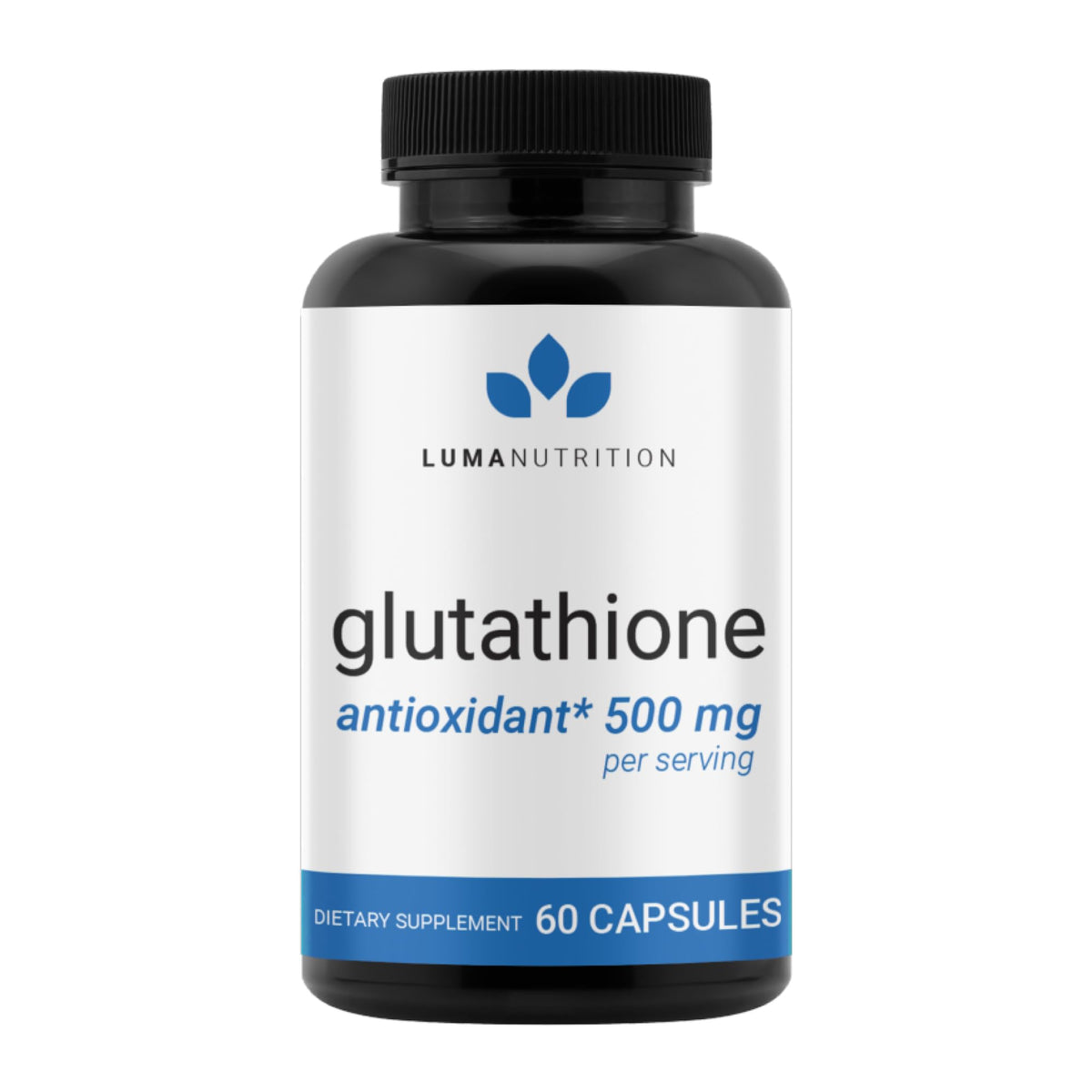 Luma Nutrition Premium Glutathione bottle front with 500mg antioxidant support