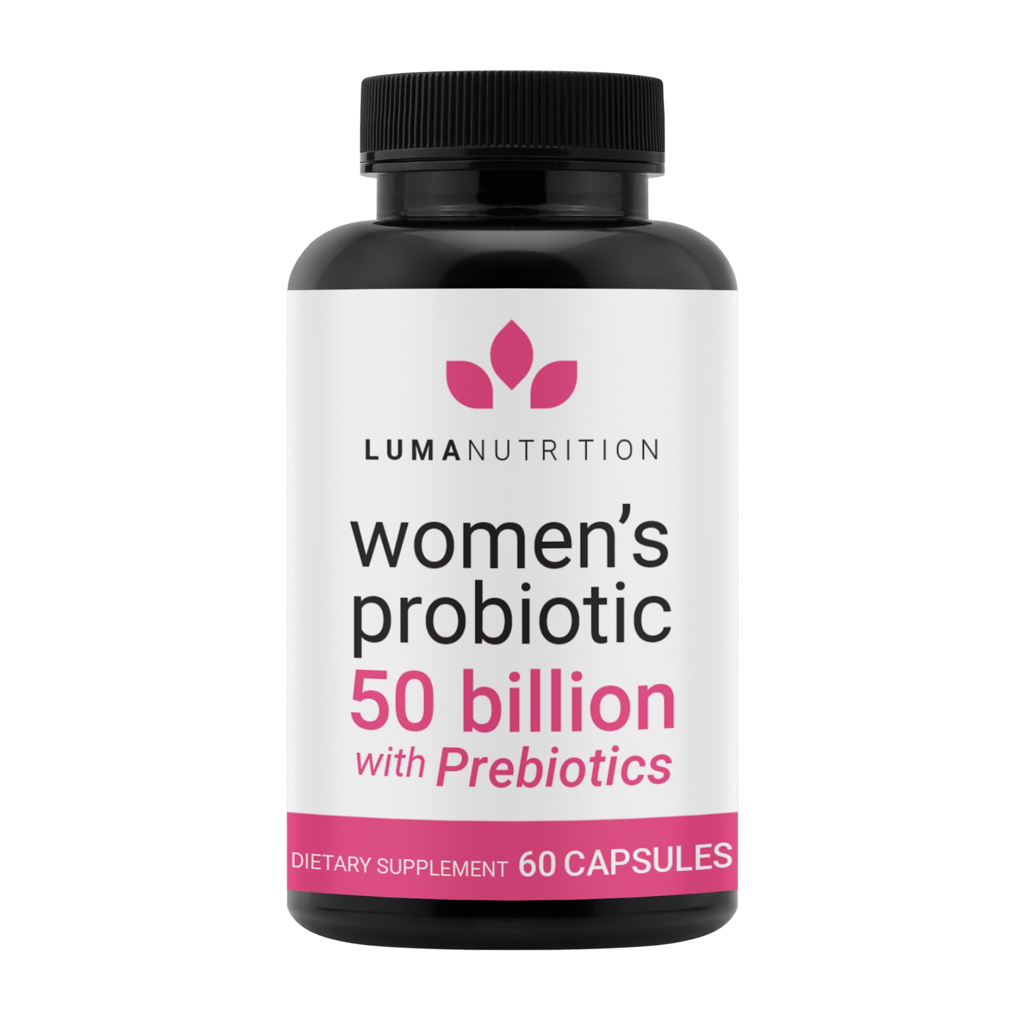 Luma Nutrition Probiotics for Women bottle highlighting 50B CFU for gut and vaginal support.