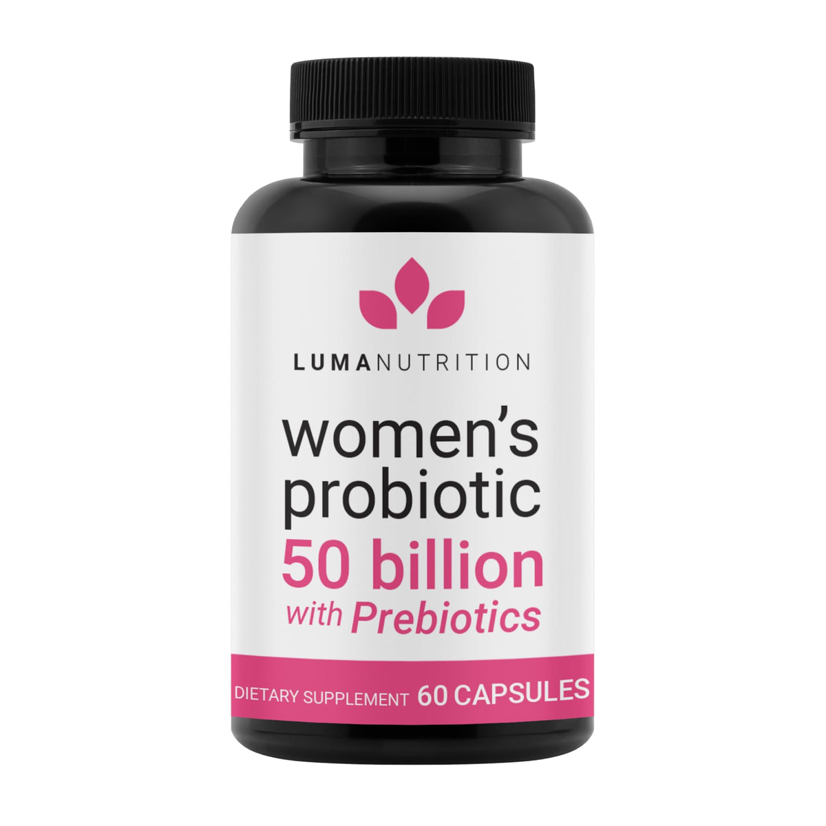 Luma Nutrition Probiotics for Women bottle highlighting 50B CFU for gut and vaginal support.