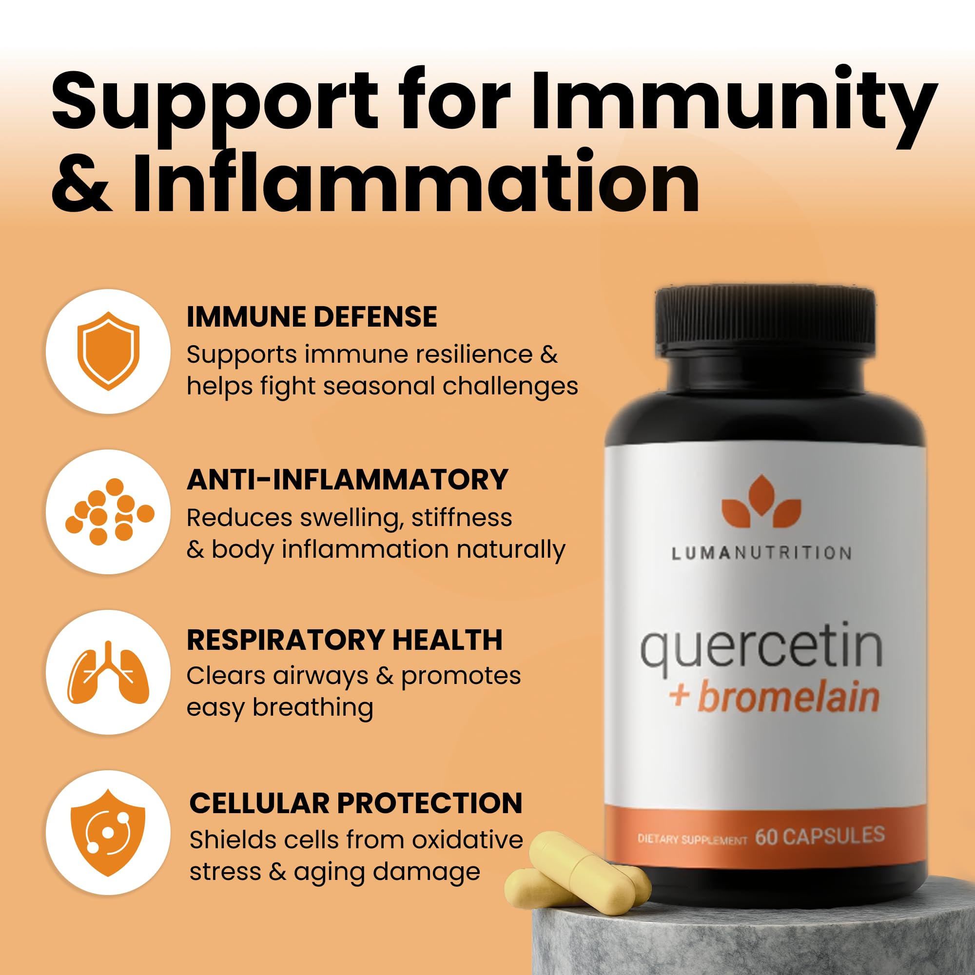 Luma Nutrition Quercetin capsules-closeup shows easy daily intake
