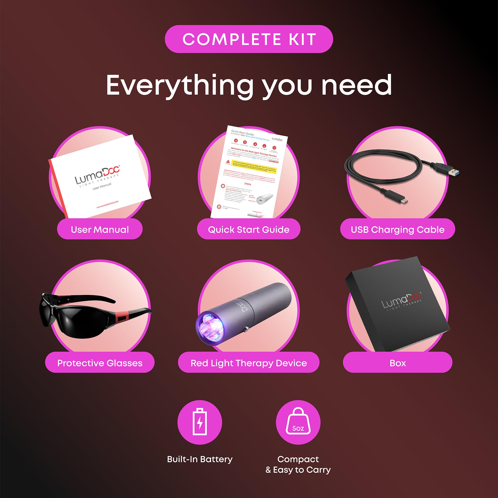 LumaDoc device portable with built-in battery for on-the-go therapy