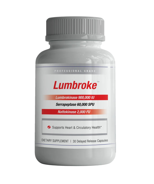 iEnzymes Lumbroke Advanced bottle label shows 900k IU potency for circulatory support