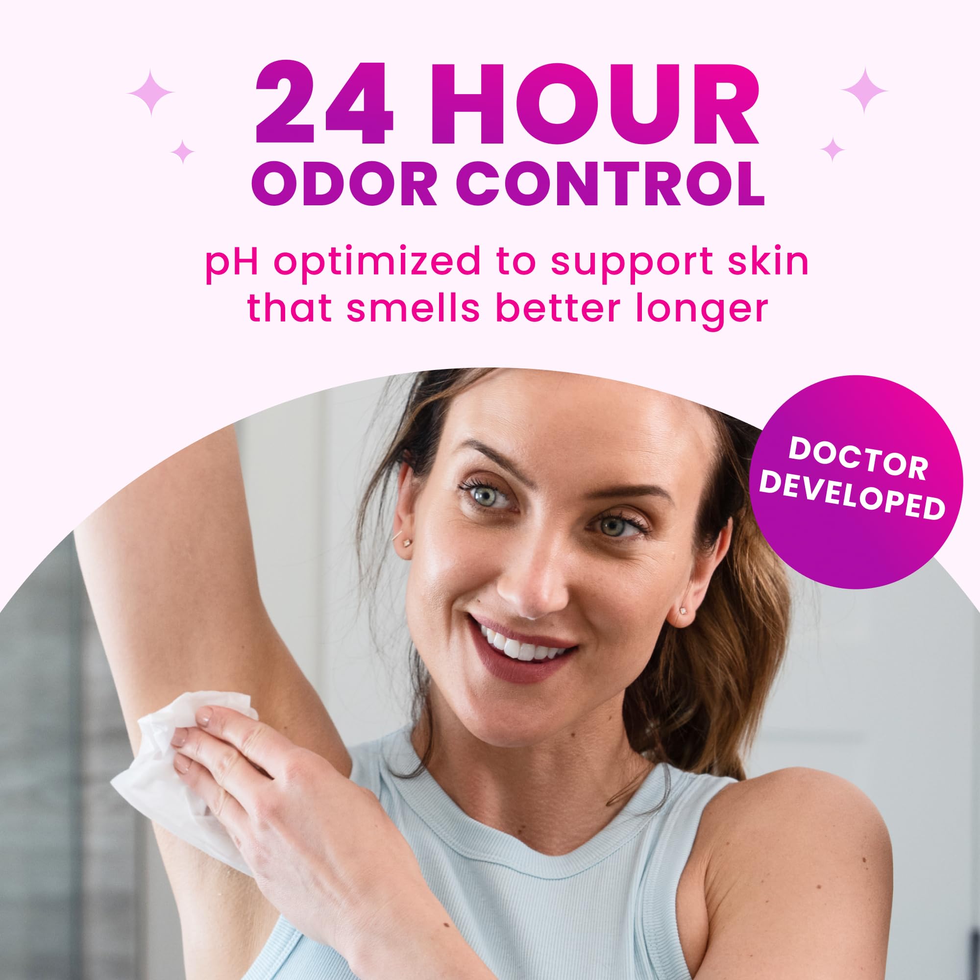 Lume wipes applied to underarm area for odor control.