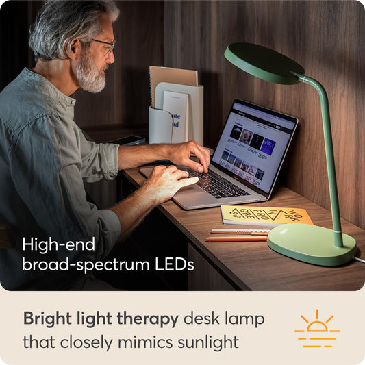 Lumie Task adjustable head and neck for precise desk lighting.