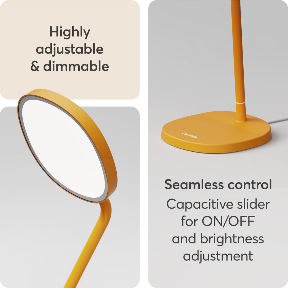 Lumie Task comfortable illumination reduces eye strain during long sessions.