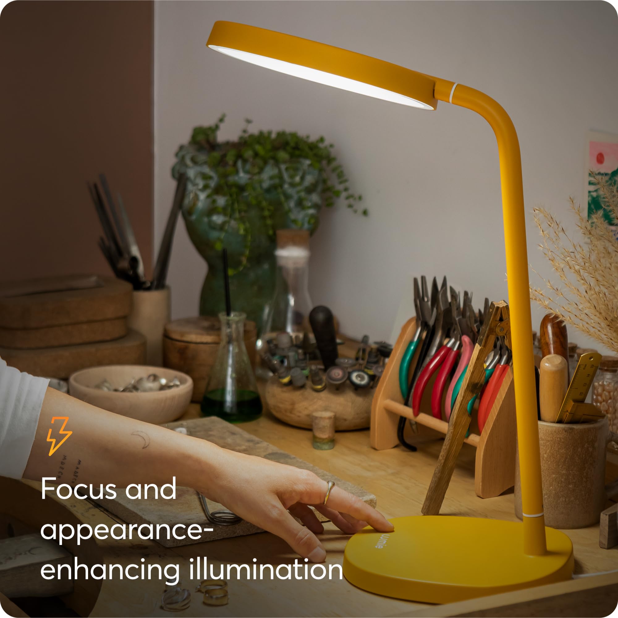 Lumie Task ergonomic design concentrates light where it matters in your workspace.