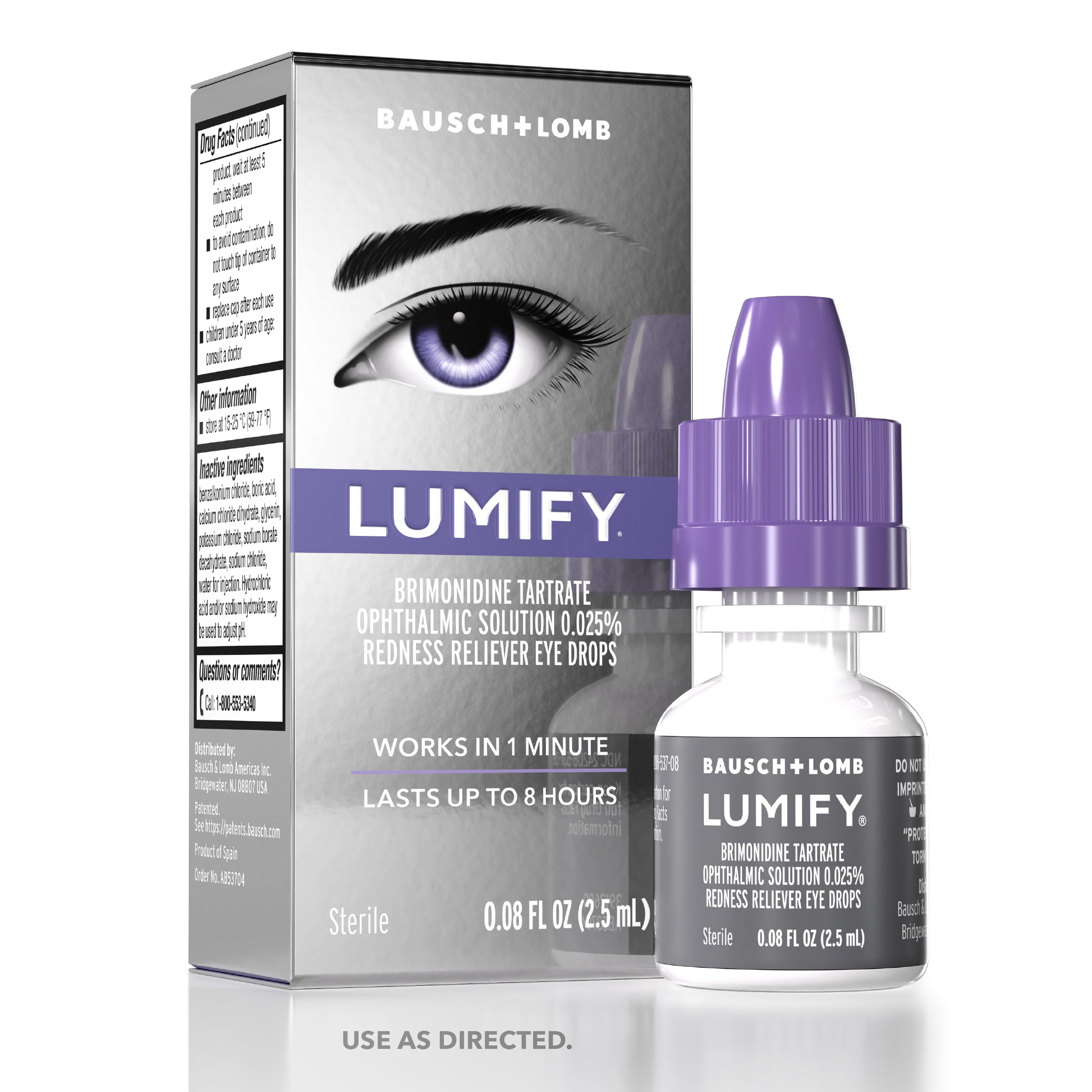 Close-up of one drop being instilled to reduce redness with LUMIFY