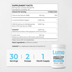 Lumo Nutrition Ursolic Acid Formula serving scoop demonstrates versatile use with shakes and smoothies