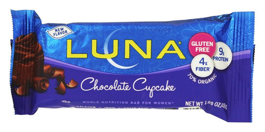 LUNA Bar Chocolate Cupcake bar, protein-packed portable snack for any time.