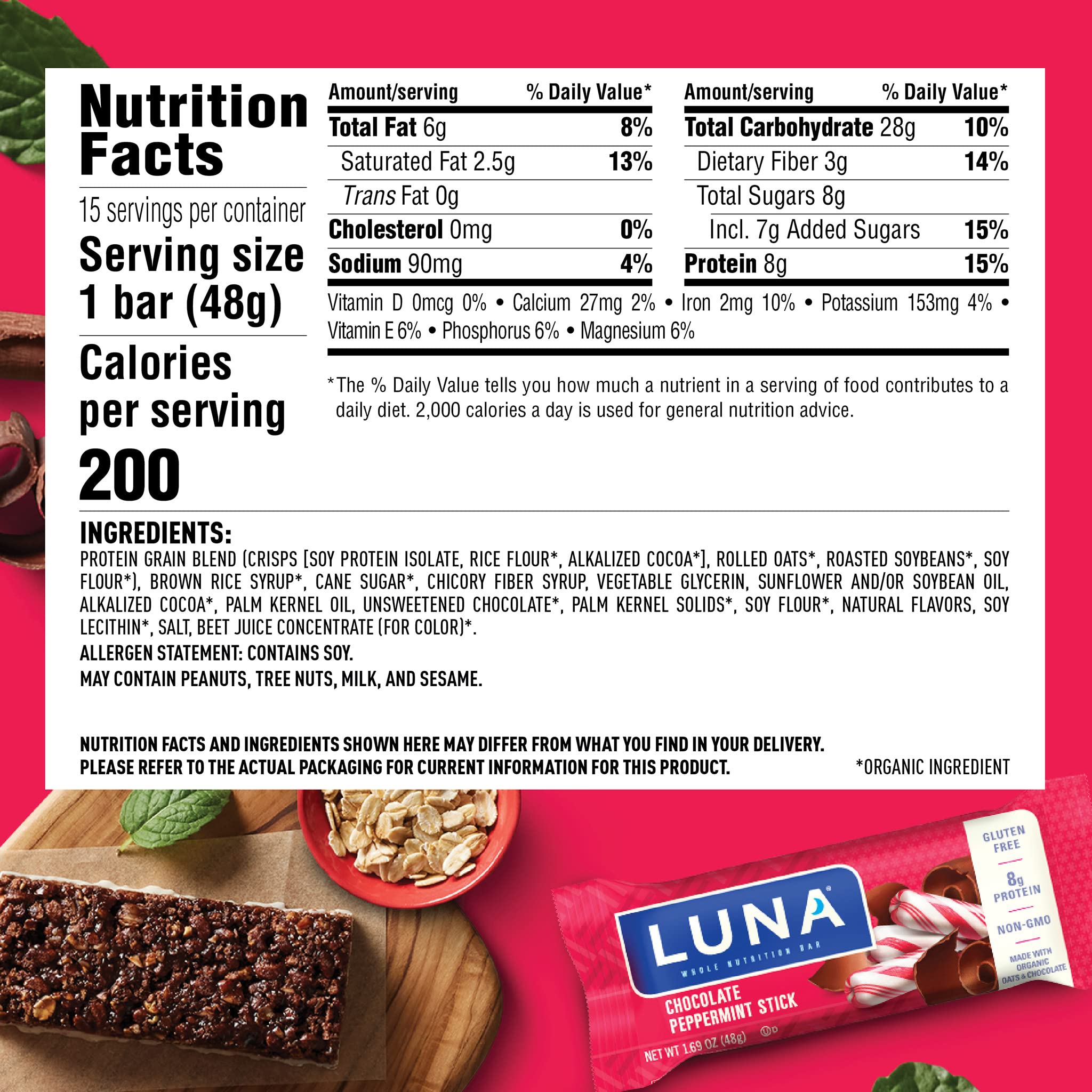 LUNA Bar on the go packaging ideal for travel workouts or office breaks.