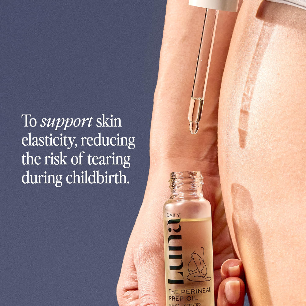 Luna Daily rosehip oil supports elasticity during pregnancy prep.