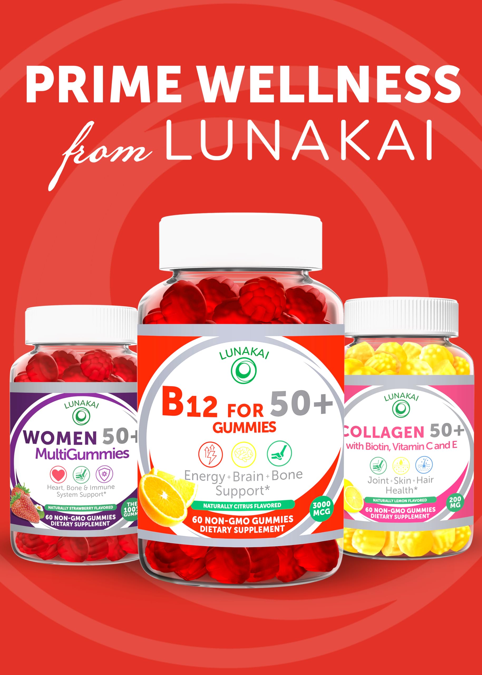 Lunakai B12 gummies 50+ lifestyle shot for daily energy and routine