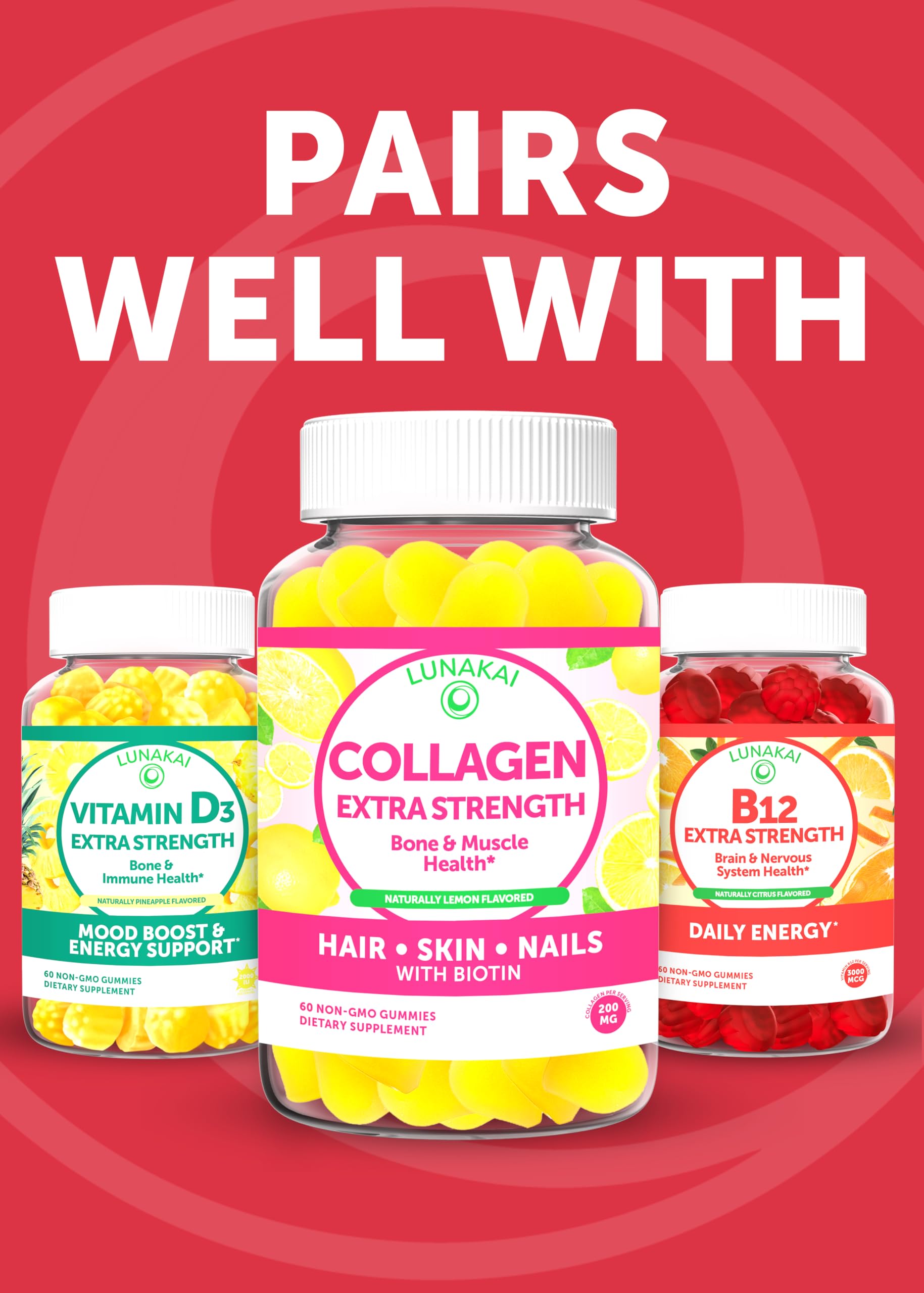 Lunakai biotin gummies with antioxidants from vitamin C and E.