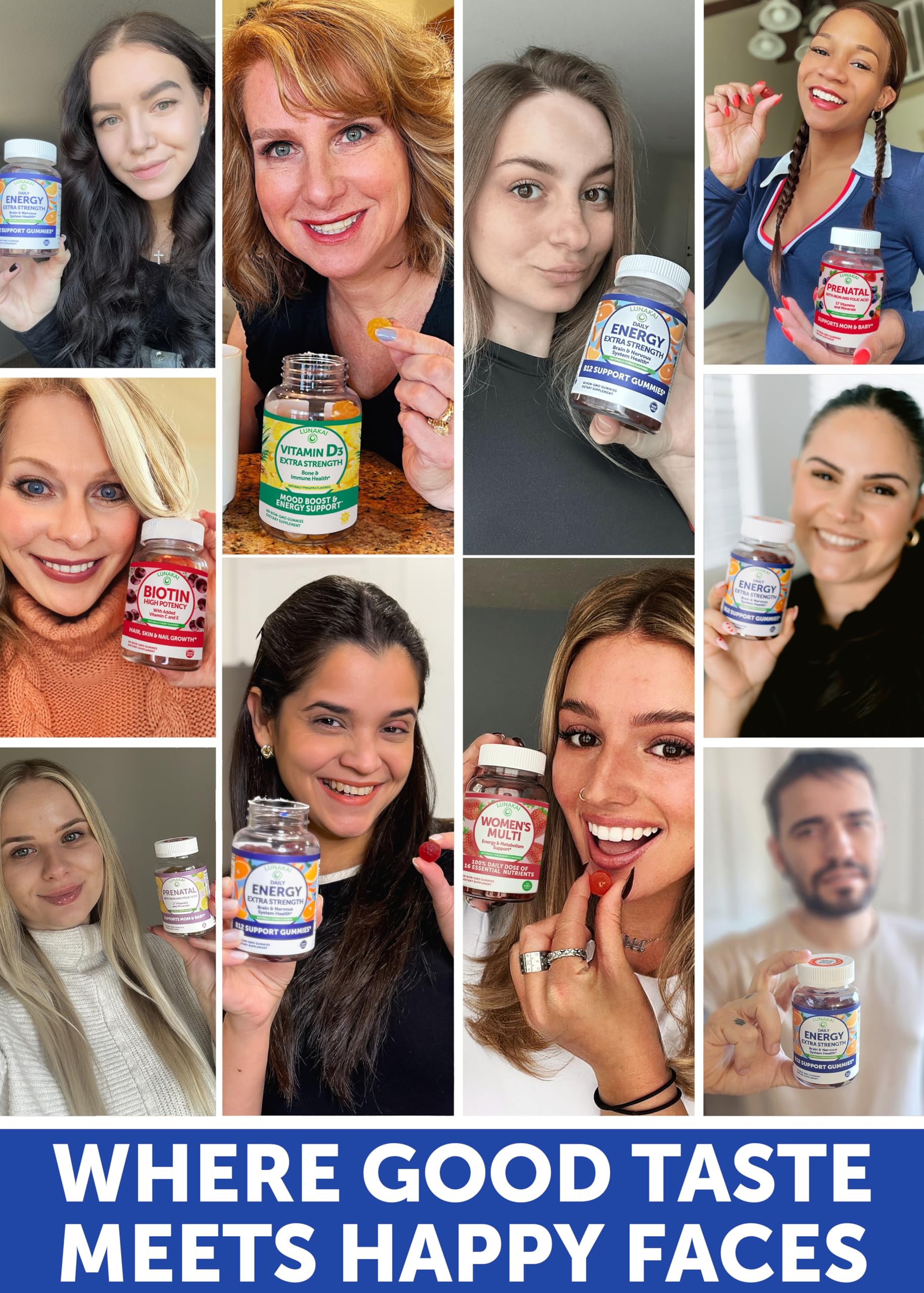 Lunakai chewable B12 gummies in hand for on-the-go energy