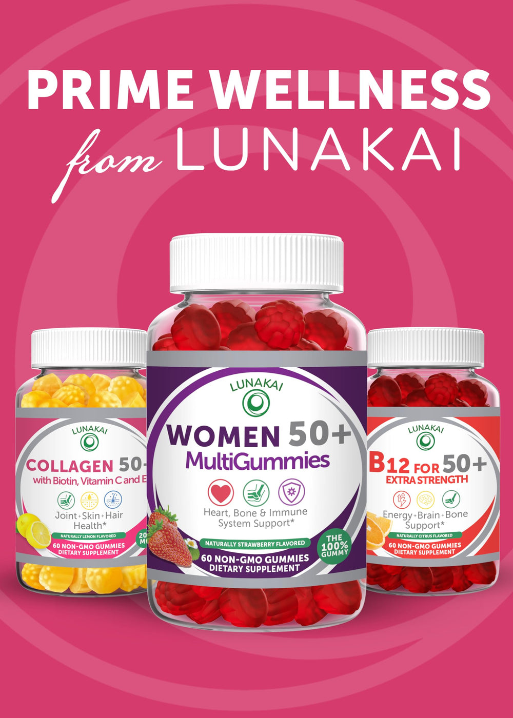 Lunakai collagen gummies gluten-free and non-GMO; trusted daily supplement.