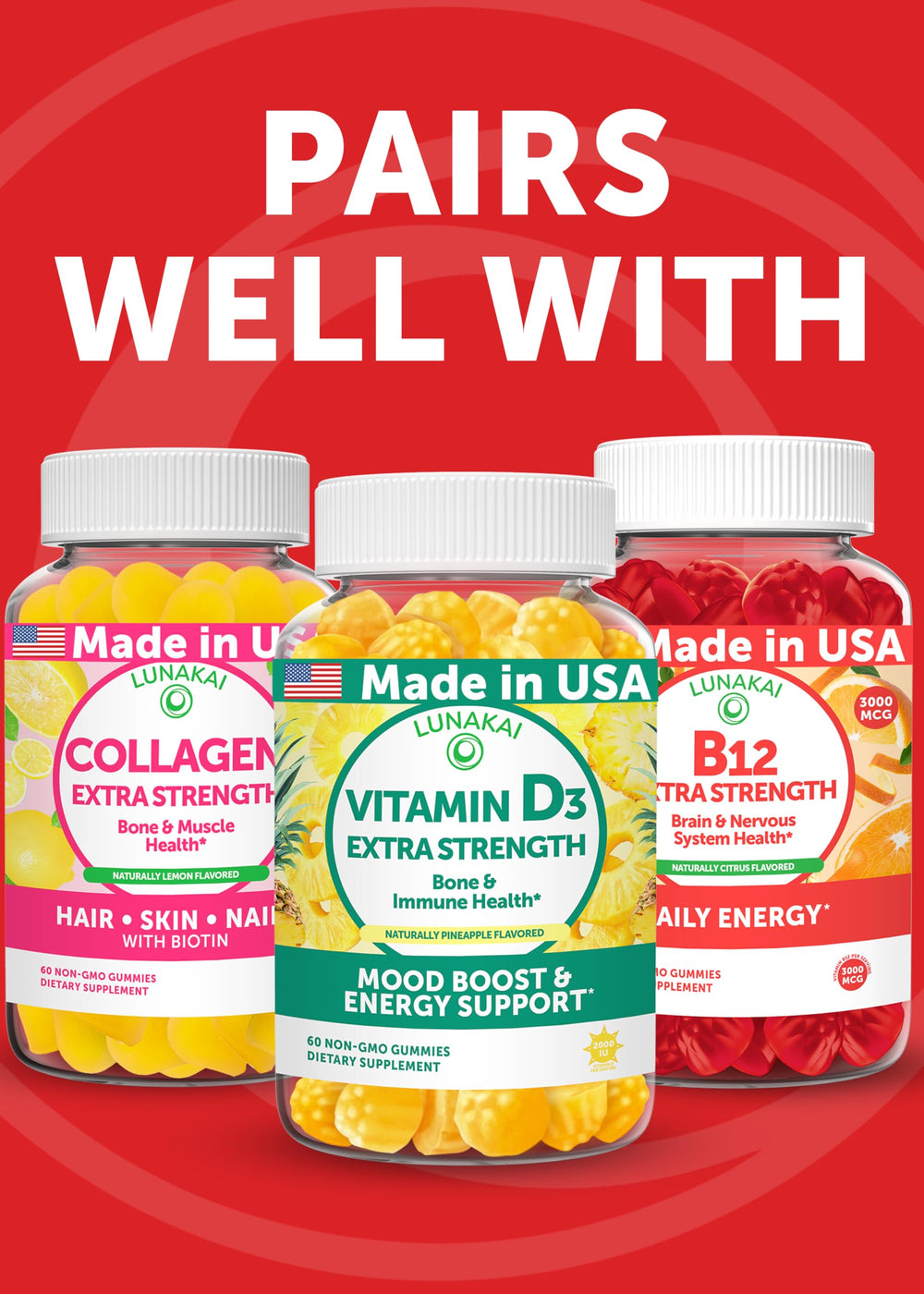 Lunakai CoQ10 gummies 60-count bottle ready for daily use.