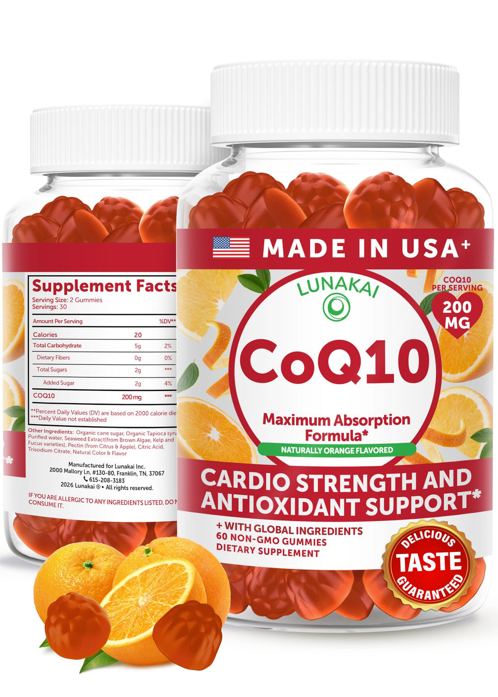 Lunakai CoQ10 gummies in a jar for convenient daily use.