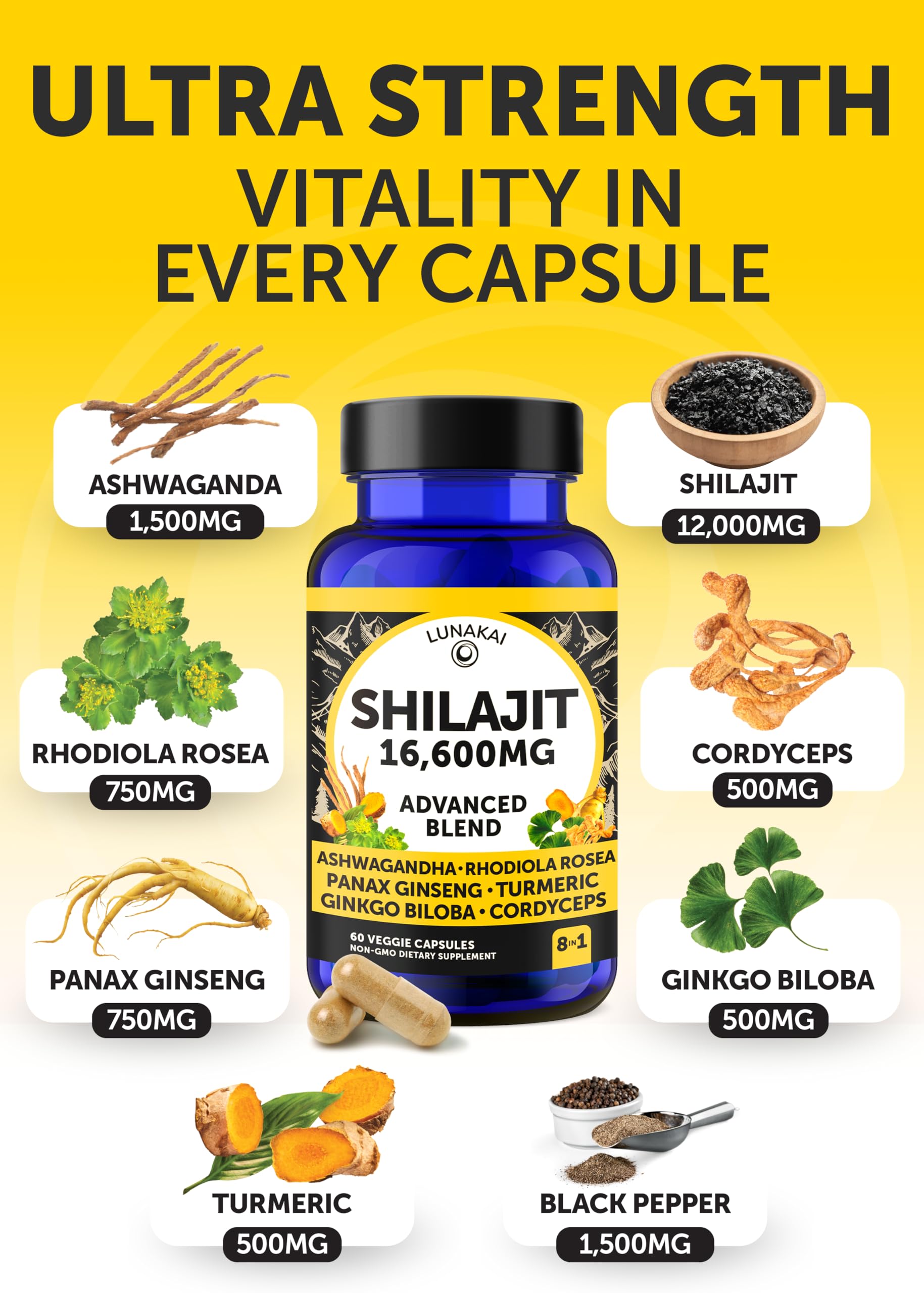 Lunakai capsules being poured illustrates easy daily use and convenience.