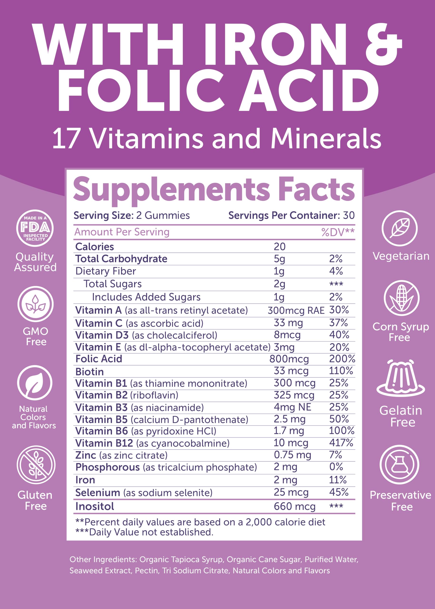 Lunakai USA-made prenatal vitamins with natural colors and flavors.