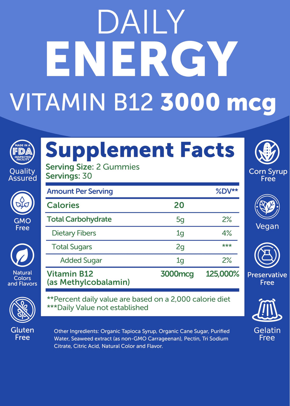 Lunakai gluten-free vegan B12 gummies on countertop with citrus scent