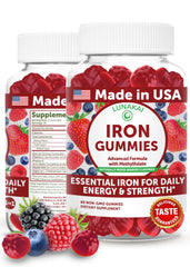 Lunakai iron gummies in a berry bottle, ready for daily wellness with vegan ingredients.