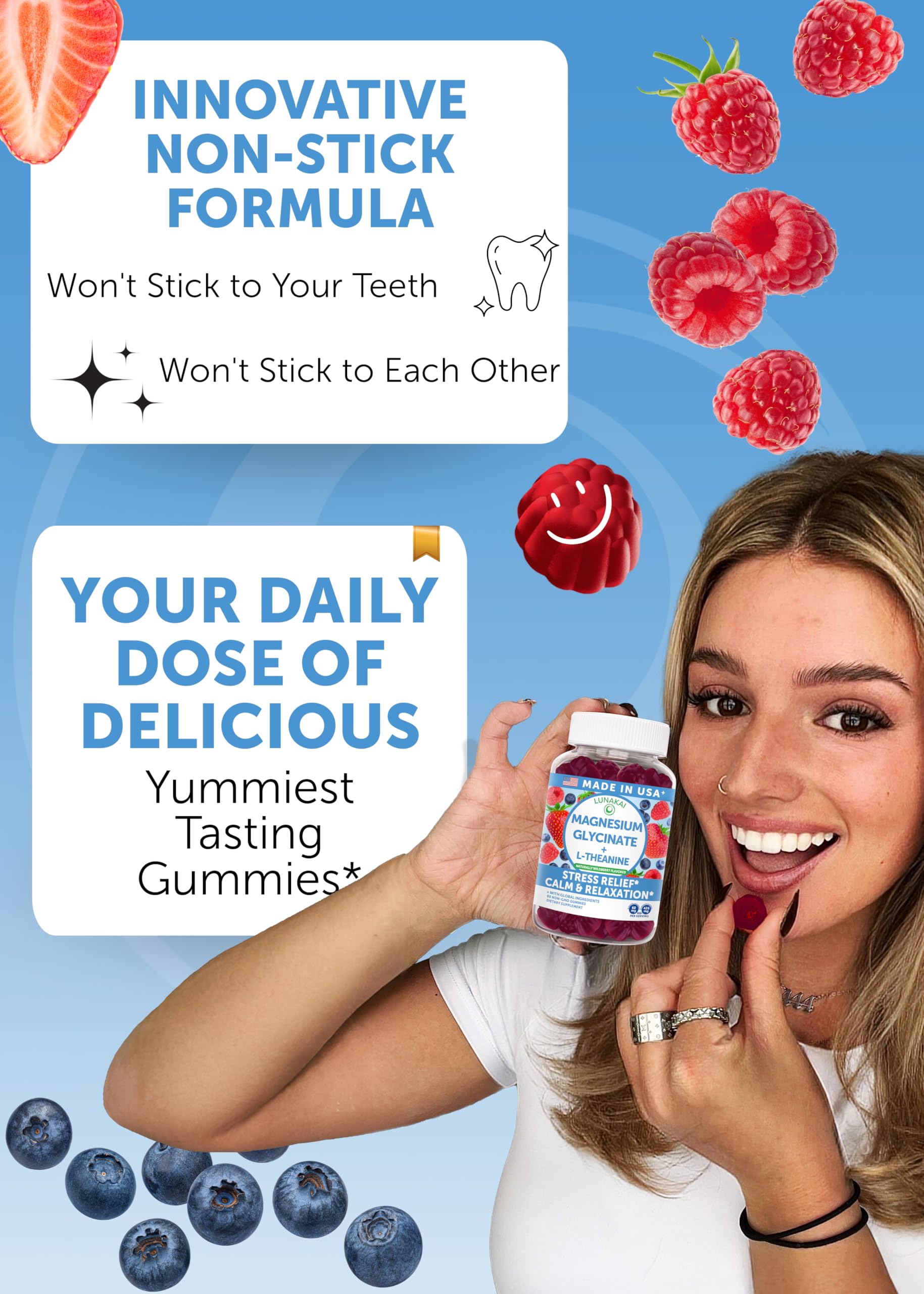 Lunakai L-Theanine magnesium gummies sleep-support for evenings.
