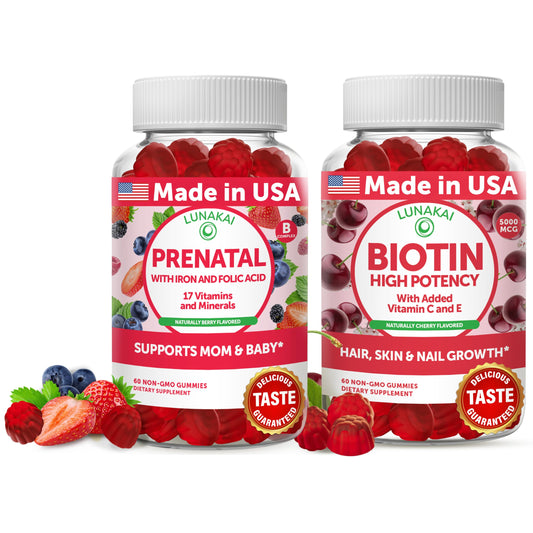 Lunakai prenatal gummies bottle view, convenient daily vitamin routine
