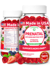 Lunakai prenatal gummies bottle in berry flavor for daily pregnancy support