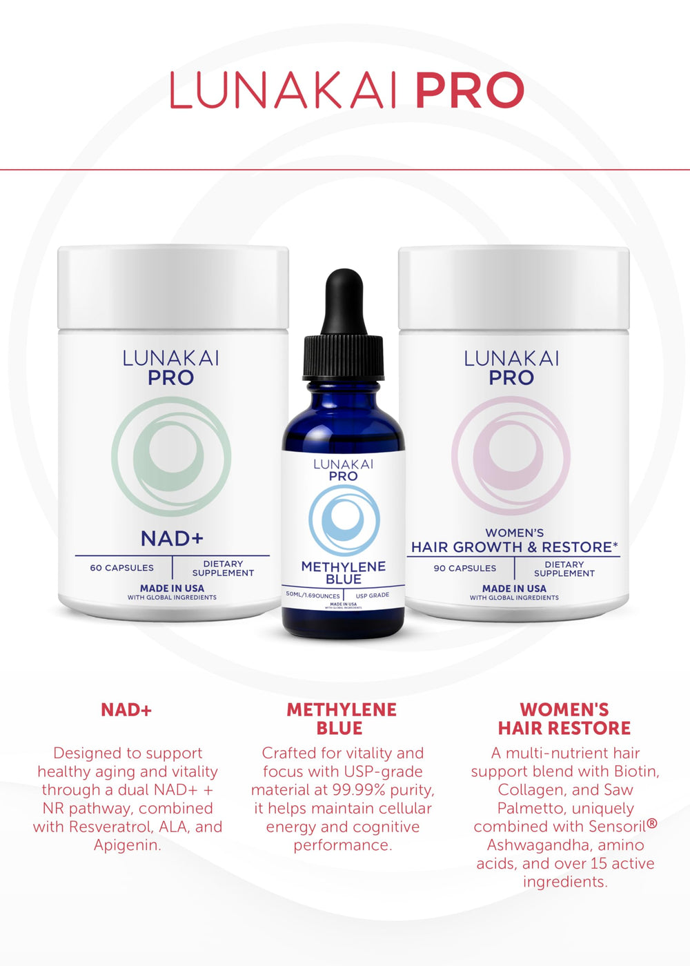 Lunakai PRO GLP-1 bottle pour into a glass with light focus